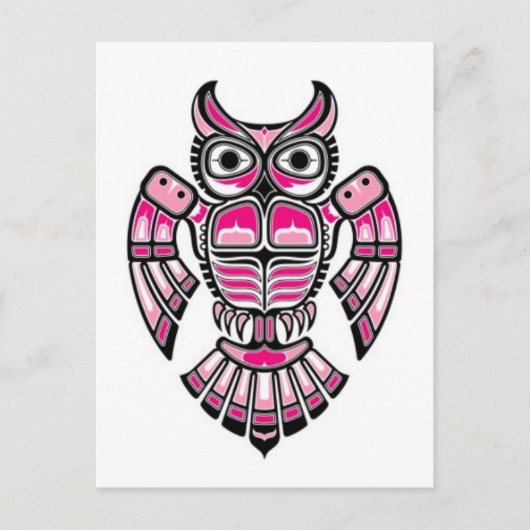 Roze en zwarte Haida Spirit Owl Briefkaart (Voorkant)
