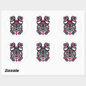 Roze en zwarte Haida Spirit Tree Kikker Ronde Sticker (Vel)