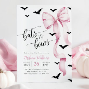 Roze en Zwarte Halloween Baby Shower Uitnodiging