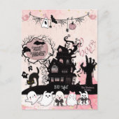 Roze en zwarte Halloween "Boo" Groeten Briefkaart (Voorkant)