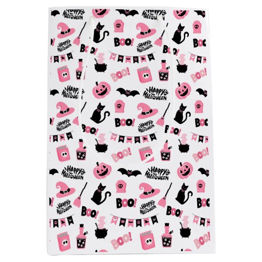 Roze en zwarte Halloween Gift Bag Medium Cadeauzakje (Voorkant)