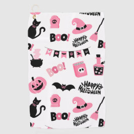 Roze en zwarte Halloween Golfhanddoek