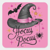 Roze en zwarte Halloween heks Vierkante Sticker (Voorkant)