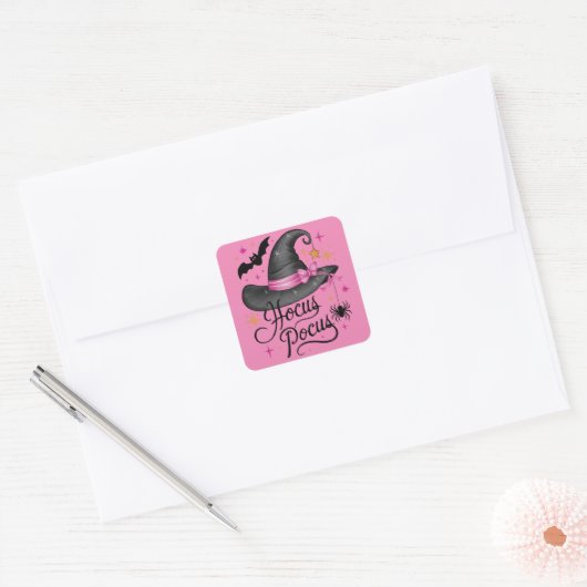 Roze en zwarte Halloween heks Vierkante Sticker (Envelop)