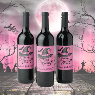 Roze en zwarte Halloween heks Wijn Etiket