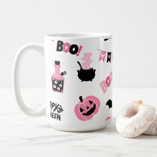 Roze en zwarte Halloween Koffiemok (Met donut)