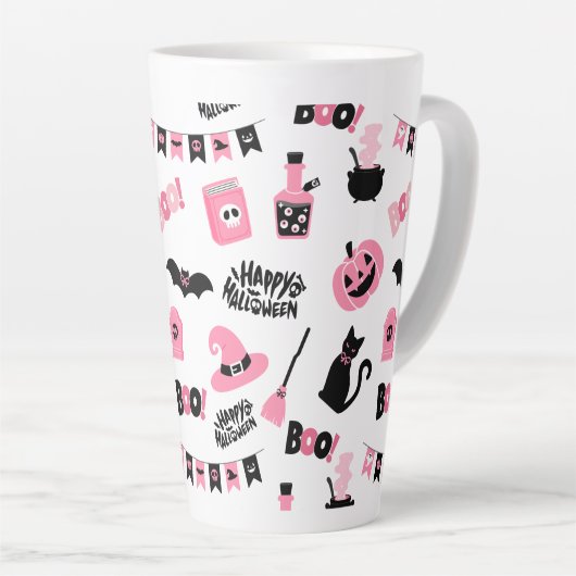 Roze en zwarte Halloween Latte Mok (Rechterhoek)