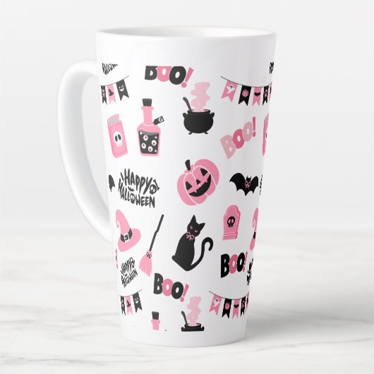Roze en zwarte Halloween Latte Mok (Linkerhoek)