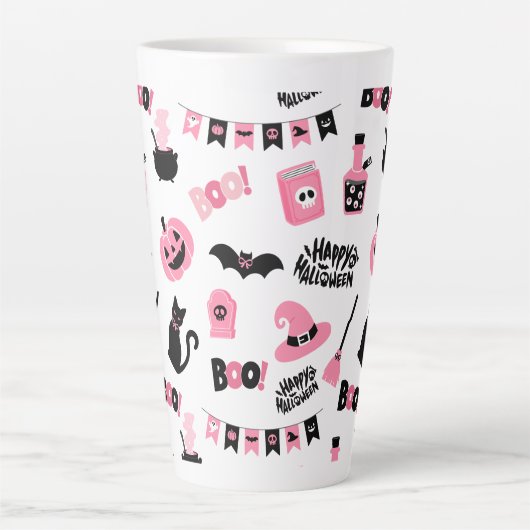 Roze en zwarte Halloween Latte Mok (Voorkant)