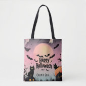 Roze en zwarte Halloween met vleermuizen en zwarte Tote Bag (Voorkant)