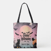 Roze en zwarte Halloween met vleermuizen en zwarte Tote Bag (Achterkant)