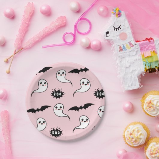 Roze en zwarte Halloween Papieren Bordje (Feest)