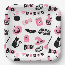 Roze en zwarte Halloween Papieren Bordje