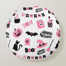 Roze en zwarte Halloween Rond Kussen