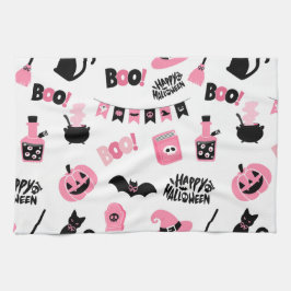 Roze en zwarte Halloween Theedoek