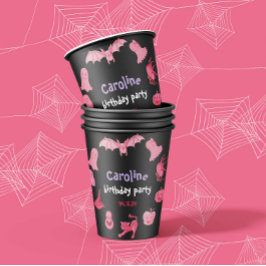 Roze en zwarte Halloween-thema verjaardagsfeestje Papieren Bekers