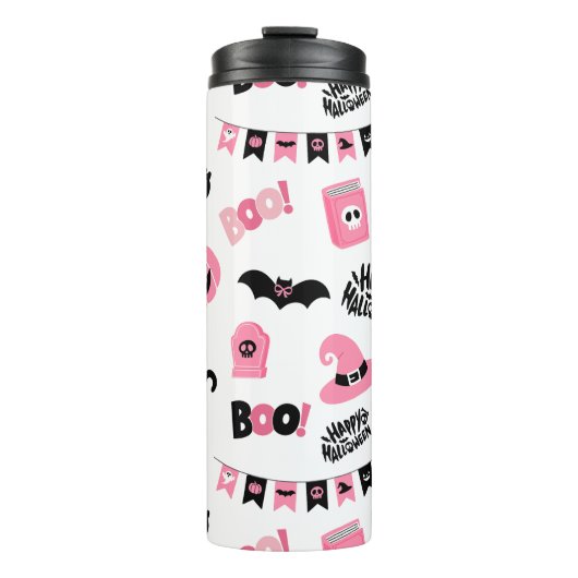 Roze en zwarte Halloween Thermosbeker (Voorkant)