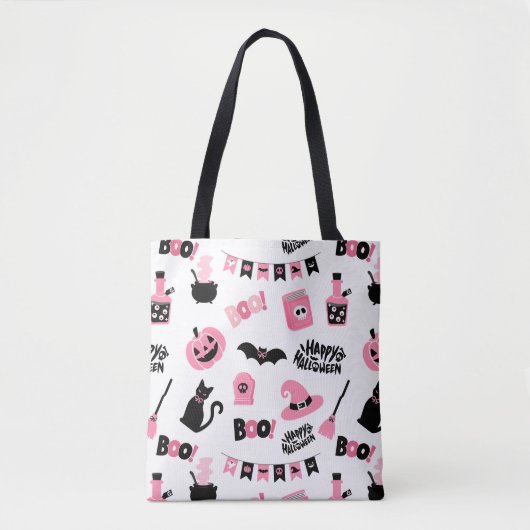 Roze en zwarte Halloween Tote Bag (Voorkant)
