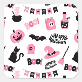 Roze en Zwarte Halloween Vierkante Sticker