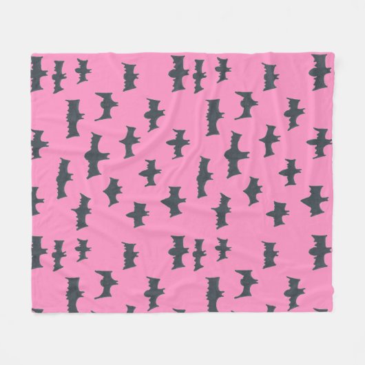 Roze en zwarte halloween vleermuizen fleece deken (Voorkant (Horizontaal))