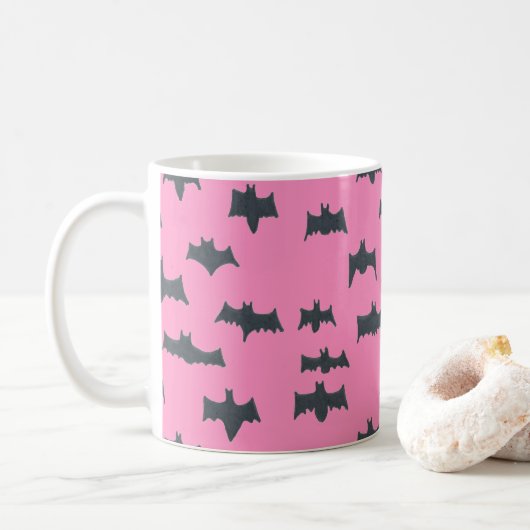 Roze en zwarte halloween vleermuizen koffiemok (Met donut)