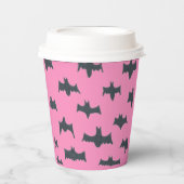 Roze en zwarte halloween vleermuizen papieren bekers (Voorkant)