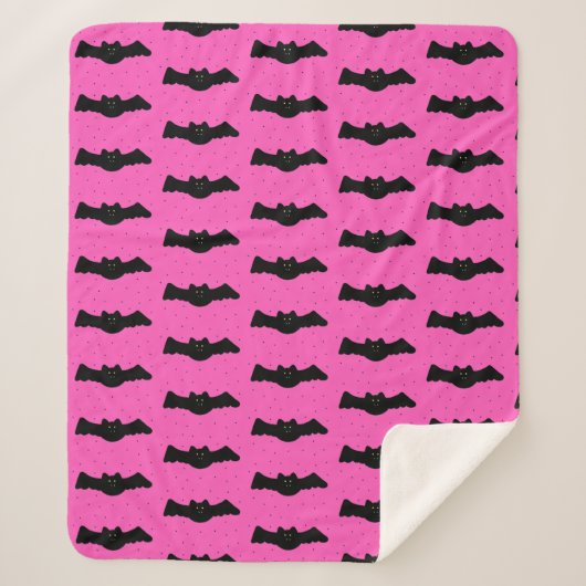 Roze en zwarte halloween vleermuizen sherpa deken (Voorkant)