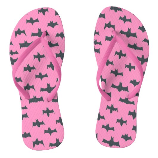 Roze en zwarte halloween vleermuizen teenslippers (Voetbed)