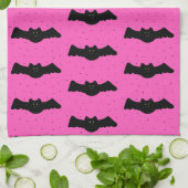 Roze en zwarte halloween vleermuizen theedoek (Gevouwen)