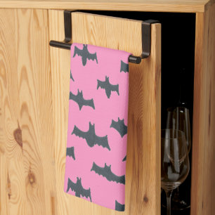 Roze en zwarte halloween vleermuizen theedoek