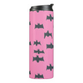 Roze en zwarte halloween vleermuizen thermosbeker (Gedraaid links)