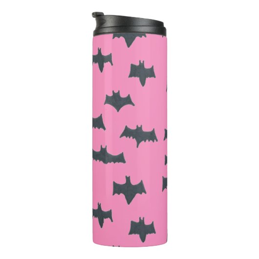 Roze en zwarte halloween vleermuizen thermosbeker (Geroteerd rechts)