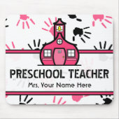 Roze en zwarte handdrukken Preschool leraar Mousep Muismat (Voorkant)