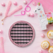 Roze en Zwarte Harlekijn en Damask Papieren Bordje (Feest)