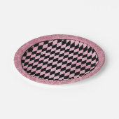 Roze en Zwarte Harlekijn en Damask Papieren Bordje (Gekanteld)