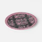 Roze en Zwarte Harlekijn en Damask Papieren Bordje (Gekanteld)