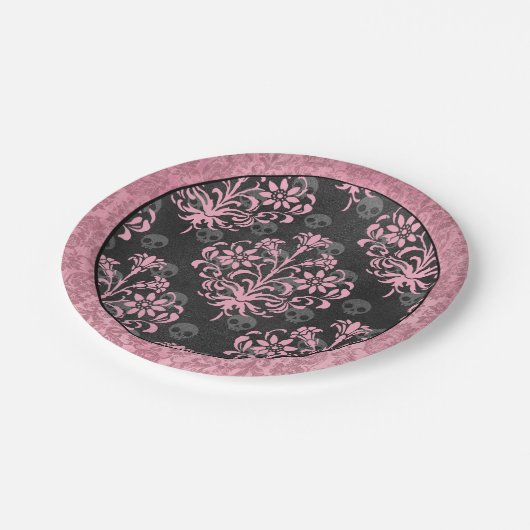 Roze en Zwarte Harlekijn en Damask Papieren Bordje (Gekanteld)