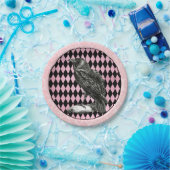 Roze en Zwarte Harlekijn en Raven Papieren Bordje (Feest)