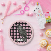 Roze en Zwarte Harlekijn en Raven Papieren Bordje (Feest)