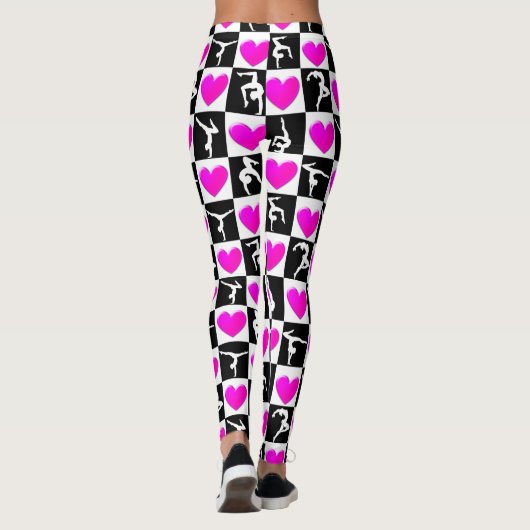 ROZE EN ZWARTE HART GYMNASTIEK LEGGINGS (Achterkant)