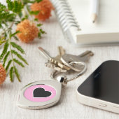 Roze en zwarte hart sleutelhanger. sleutelhanger (Zijkant)