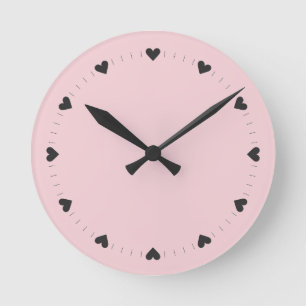 Roze en Zwarte Hart Vinkjes Muur Ronde Klok