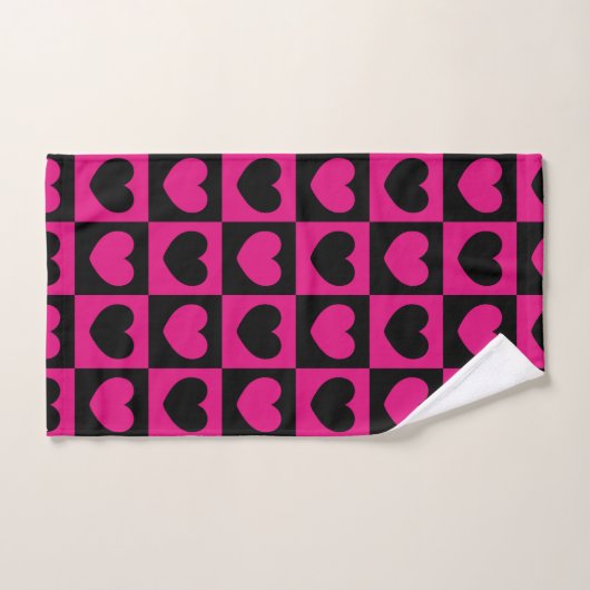 Roze en zwarte harten bad handdoek (Handdoek)