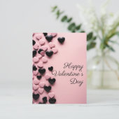 Roze en zwarte harten op roze grond Valentijns's Briefkaart (Staand voorkant)