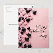 Roze en zwarte harten op roze grond Valentijns's Briefkaart (Voorkant / Achterkant)