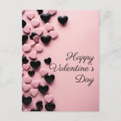 Roze en zwarte harten op roze grond Valentijns's Briefkaart (Voorkant)