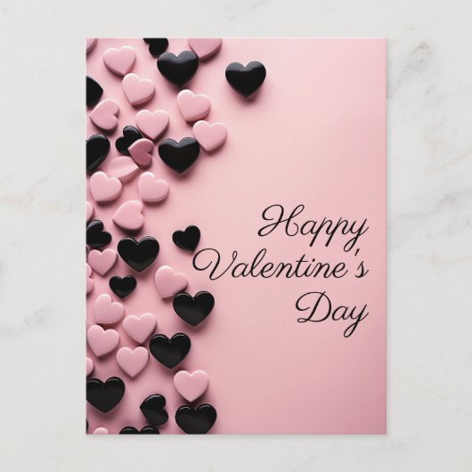 Roze en zwarte harten op roze grond Valentijns's Briefkaart (Voorkant)