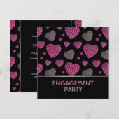 Roze en zwarte harten Uitnodiging van de Engagemen (Voorkant / Achterkant)