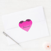Roze en zwarte  hartslag bruiloft hart sticker (Envelop)