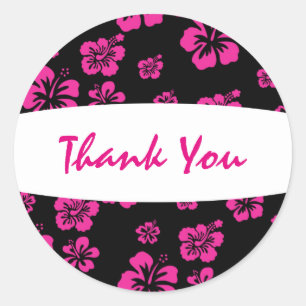 Roze en Zwarte Hibiscus Bloem Sticker